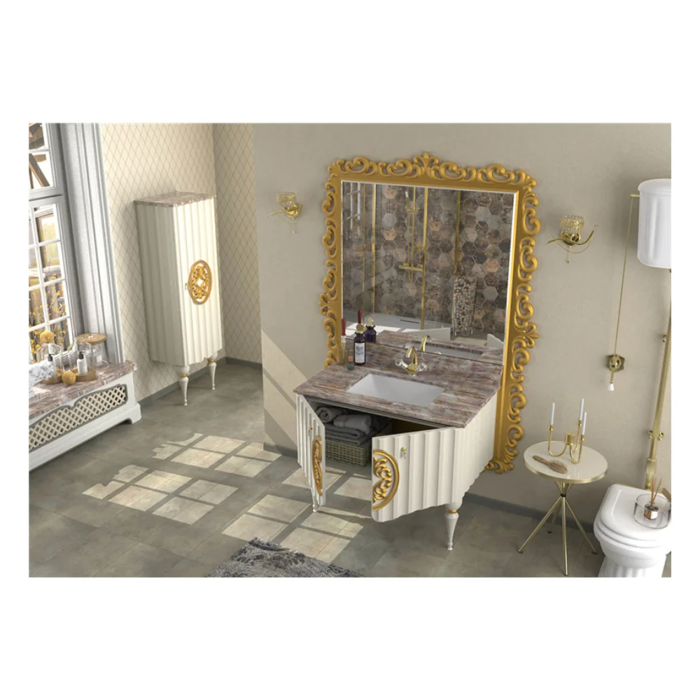 Set Mobilier Baie Pierre Cardin Hagia Sofia 3 Piese Alb Perlat 145 Cm