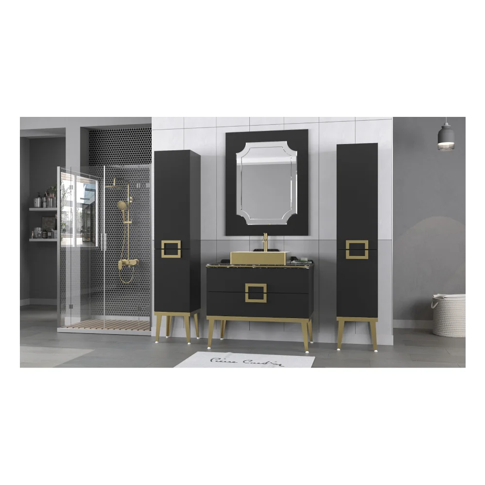 Set Mobilier Baie Pierre Cardin Mercury 3 Piese Negru-Auriu 90 Cm