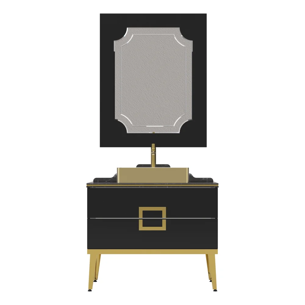 Set Mobilier Baie Pierre Cardin Mercury 3 Piese Negru-Auriu 90 Cm