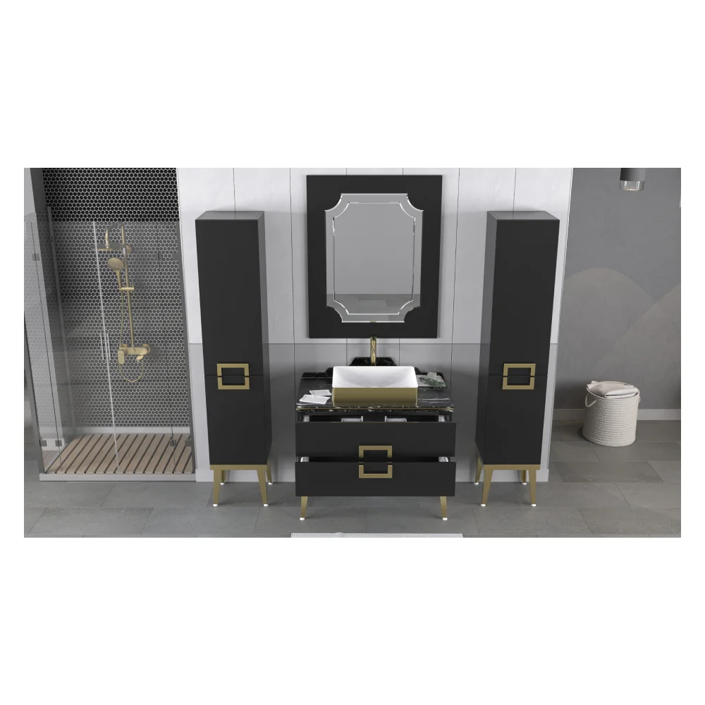 Set Mobilier Baie Pierre Cardin Mercury 3 Piese Negru-Auriu 90 Cm