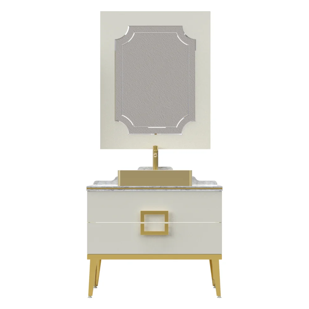 Set Mobilier Baie Pierre Cardin Mercury 3 Piese 90 Cm Alb-Auriu