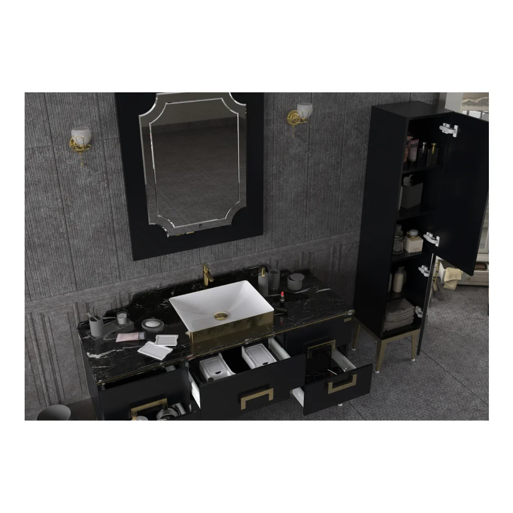 Set Mobilier Baie Pierre Cardin Mercury 3 Piese 150 Cm Negru-Auriu