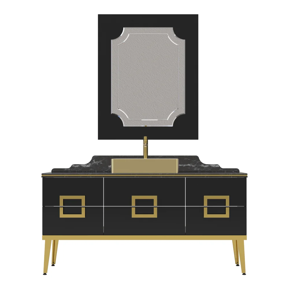 Set Mobilier Baie Pierre Cardin Mercury 3 Piese 150 Cm Negru-Auriu