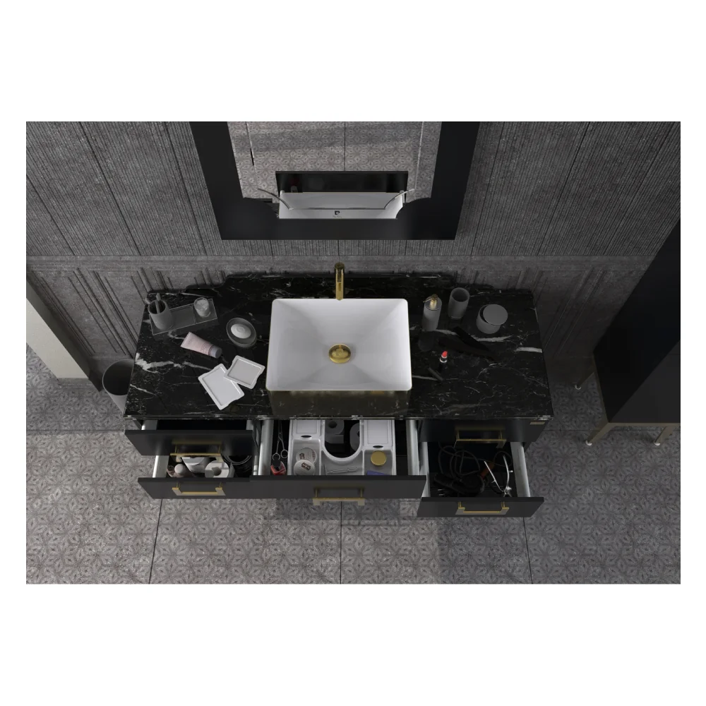 Set Mobilier Baie Pierre Cardin Mercury 3 Piese 150 Cm Negru-Auriu