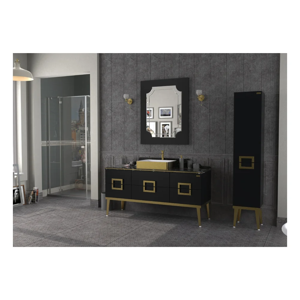 Set Mobilier Baie Pierre Cardin Mercury 3 Piese 150 Cm Negru-Auriu