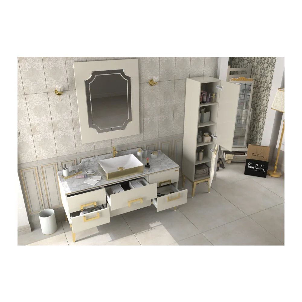 Set Mobilier Baie Pierre Cardin Mercury 3 Piese Alb-Auriu 150 Cm