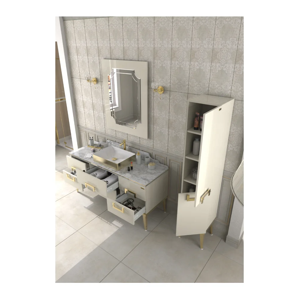 Set Mobilier Baie Pierre Cardin Mercury 3 Piese Alb-Auriu 150 Cm