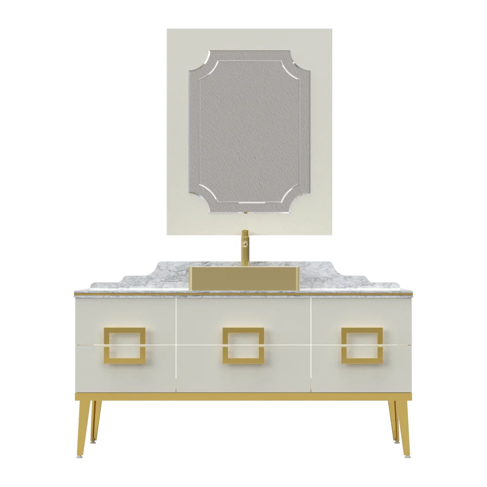 Set Mobilier Baie Pierre Cardin Mercury 3 Piese Alb-Auriu 150 Cm