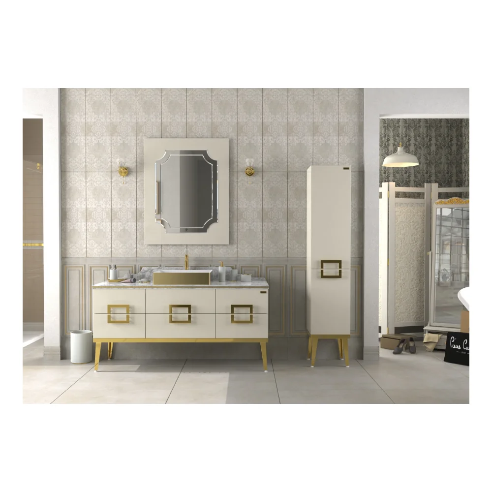 Set Mobilier Baie Pierre Cardin Mercury 3 Piese Alb-Auriu 150 Cm