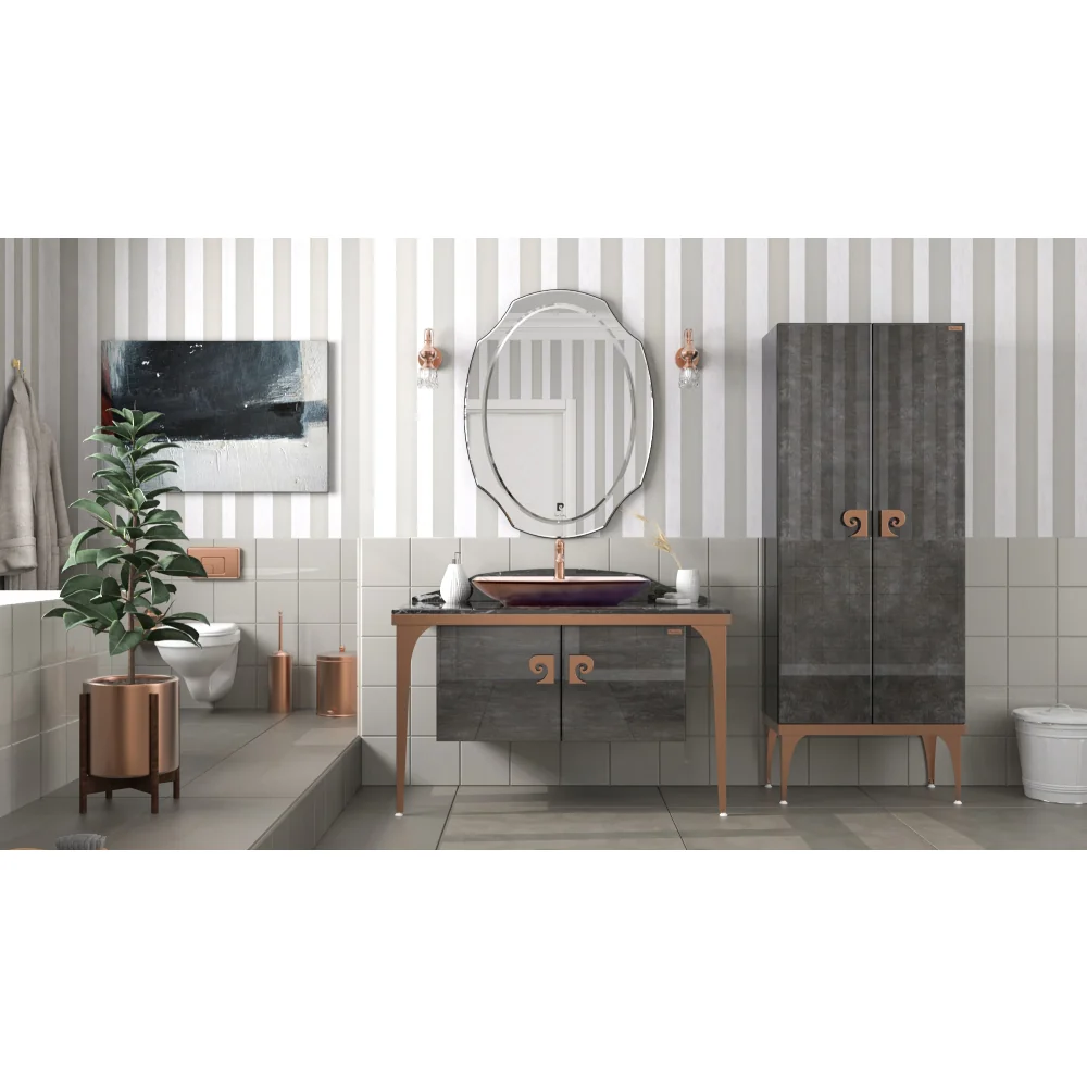 Set Mobilier Baie Pierre Cardin Venus 3 Piese Negru-Aramiu 120 Cm