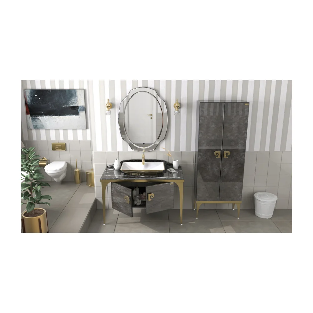 Set Mobilier Baie Pierre Cardin Venus 3 Piese Negru-Auriu 120 cm