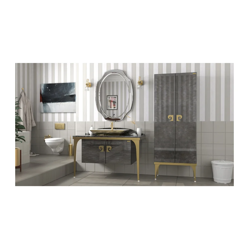 Set Mobilier Baie Pierre Cardin Venus 3 Piese Negru-Auriu 120 cm