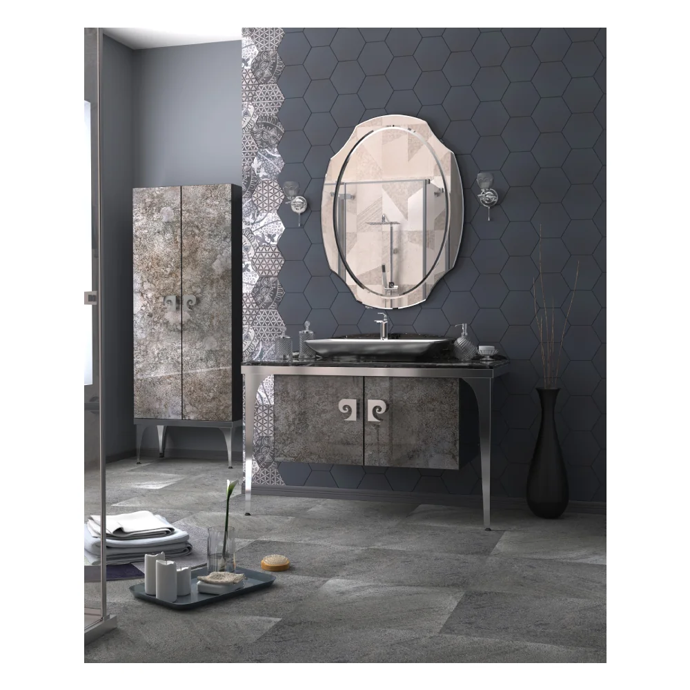 Set Mobilier Baie Pierre Cardin Venus 3 Piese Negru-Argintiu 120 Cm