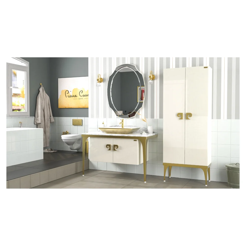 Set Mobilier Baie Pierre Cardin Venus 3 Piese Alb-Auriu 120 cm