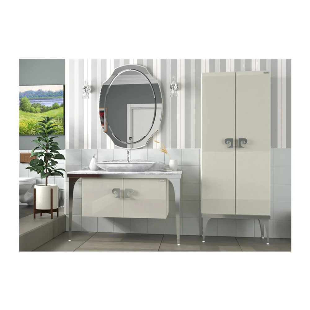 Set Mobilier Baie Pierre Cardin Venus 3 Piese Alb-Argintiu 120 cm