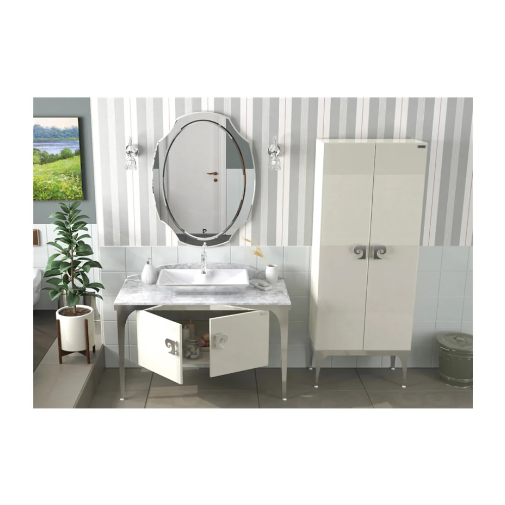 Set Mobilier Baie Pierre Cardin Venus 3 Piese Alb-Argintiu 120 cm