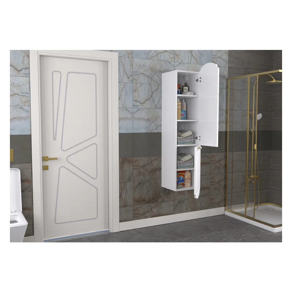 Dulap Baie Suspendat Huber Alb Manere Aurii 35x150 Cm