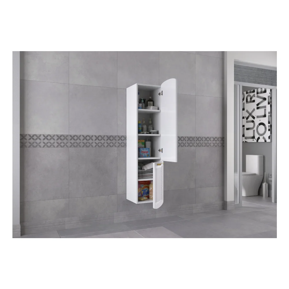 Dulap Baie Suspendat Pera Alb Manere Aurii 35x150 Cm