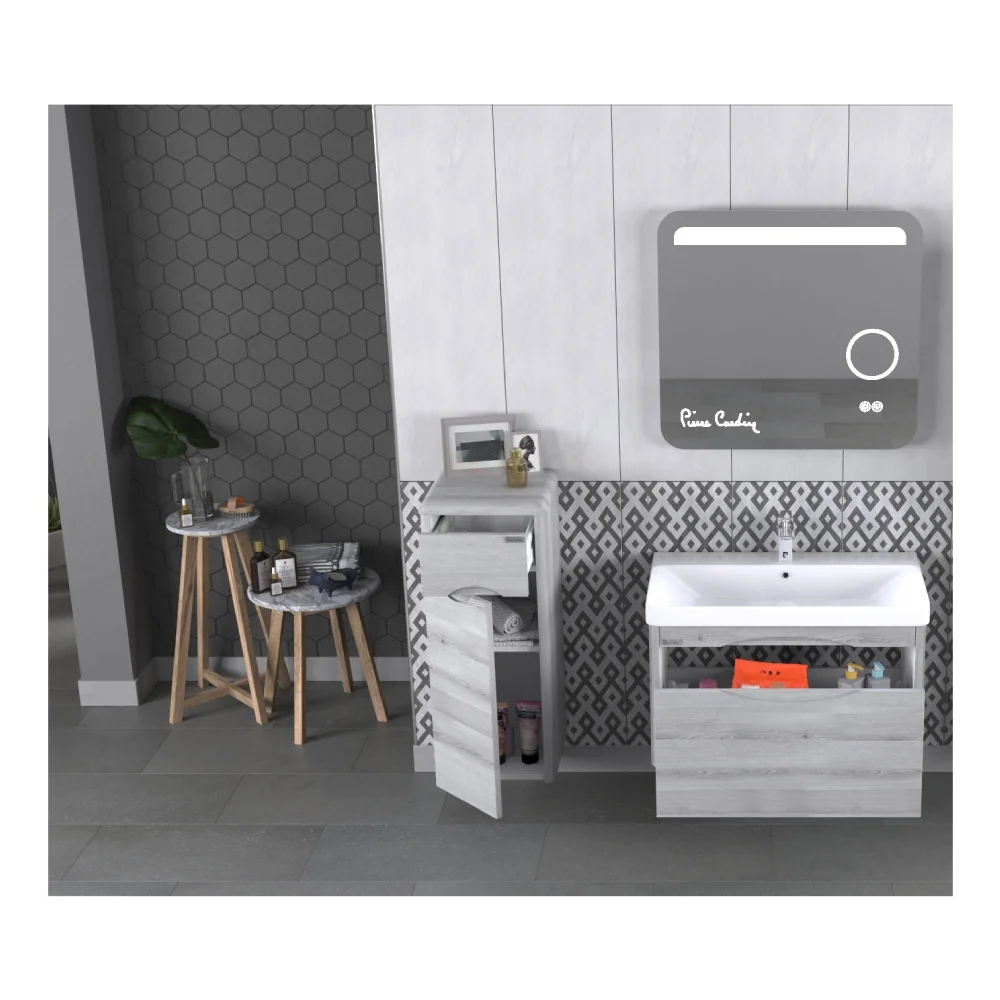 Set Mobilier Baie Pierre Cardin Pacific LED Suspendat 3 Piese Tei Gri 80 cm