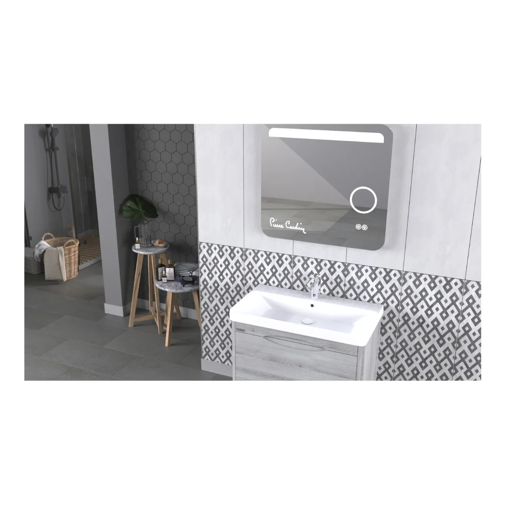 Set Mobilier Baie Pierre Cardin Pacific LED Suspendat 3 Piese Tei Gri 80 cm