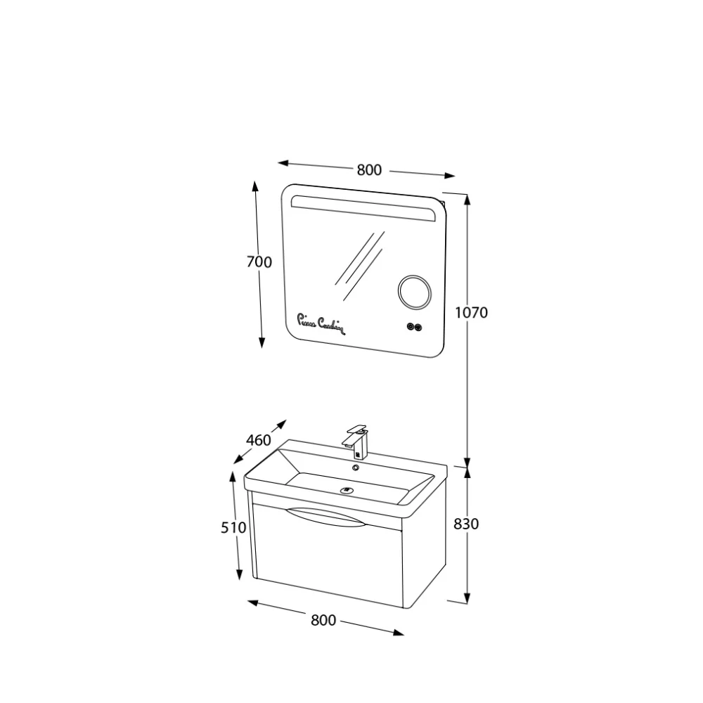 Set Mobilier Baie Pierre Cardin Pacific LED Suspendat 3 Piese Tei Gri 80 cm