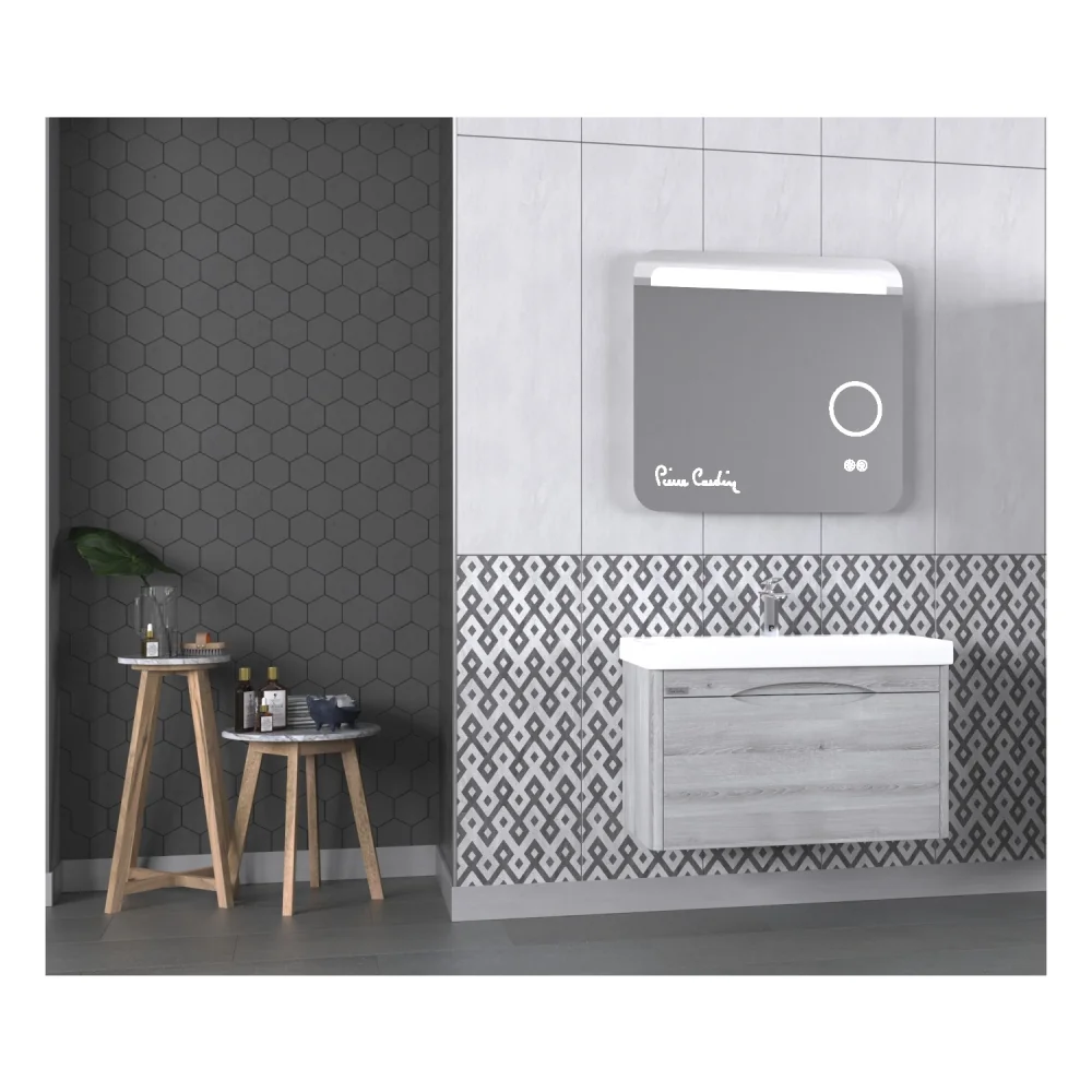 Set Mobilier Baie Pierre Cardin Pacific LED Suspendat 3 Piese Tei Gri 80 cm