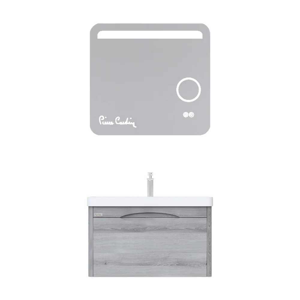 Set Mobilier Baie Pierre Cardin Pacific LED Suspendat 3 Piese Tei Gri 80 cm