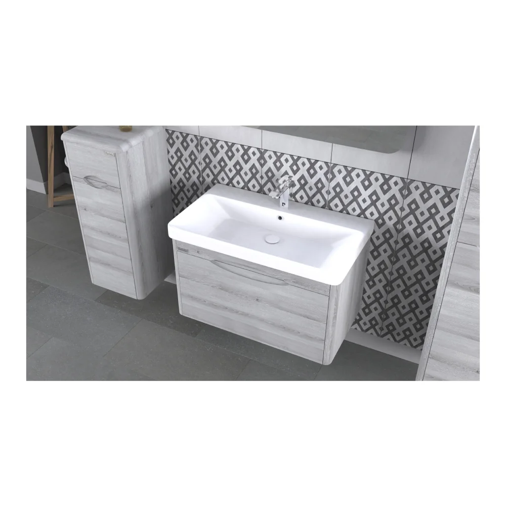 Set Mobilier Baie Pierre Cardin Pacific LED Suspendat 3 Piese Tei Gri 80 cm