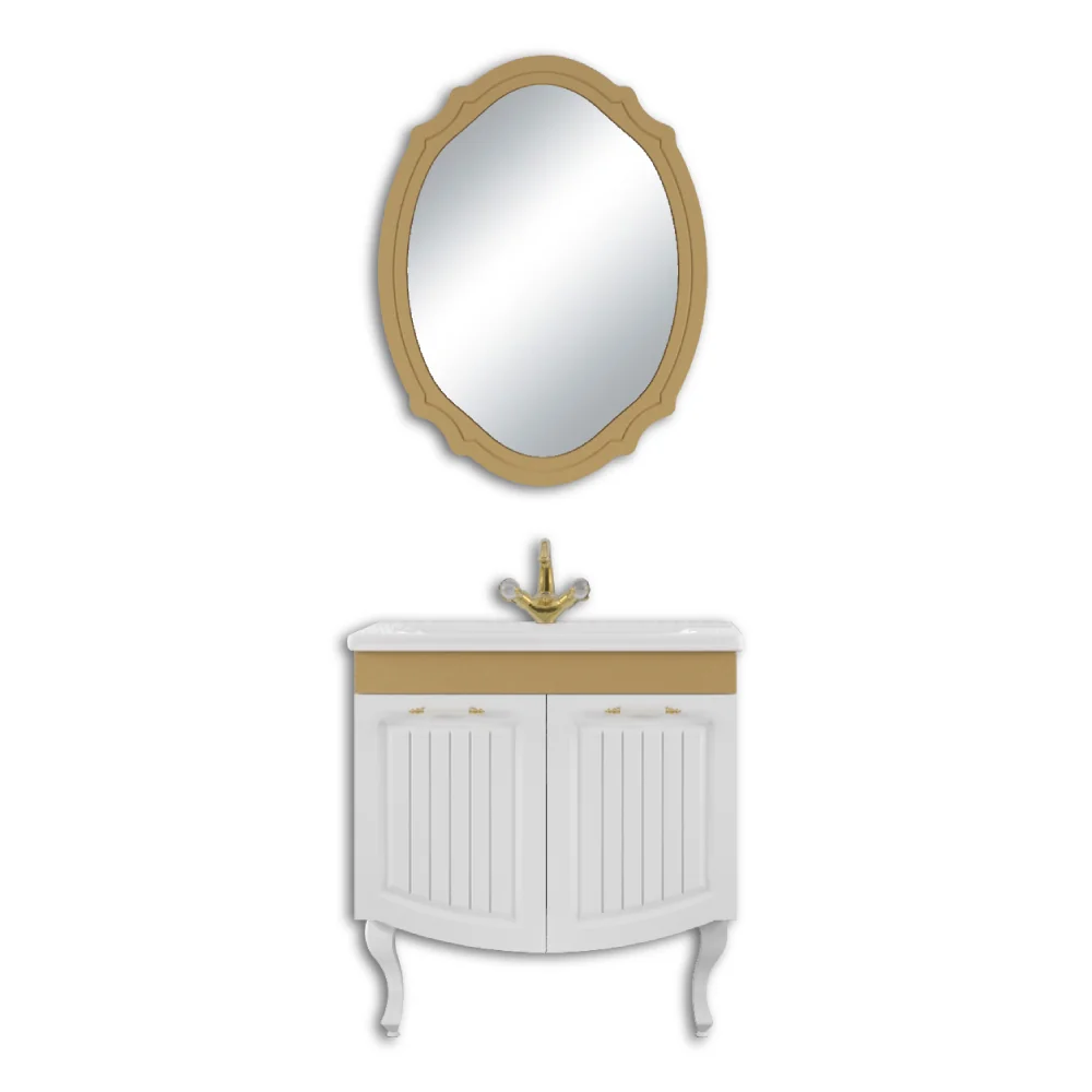 Set Mobilier Baie Huber 3 Piese Alb-Auriu 80 Cm