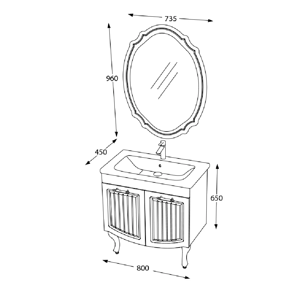 Set Mobilier Baie Huber 3 Piese Alb-Auriu 80 Cm