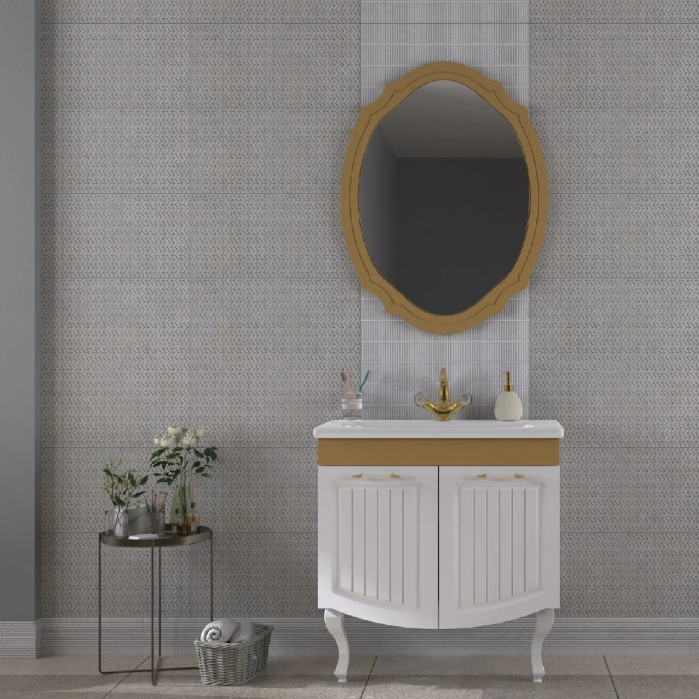 Set Mobilier Baie Huber 3 Piese Alb-Auriu 80 Cm