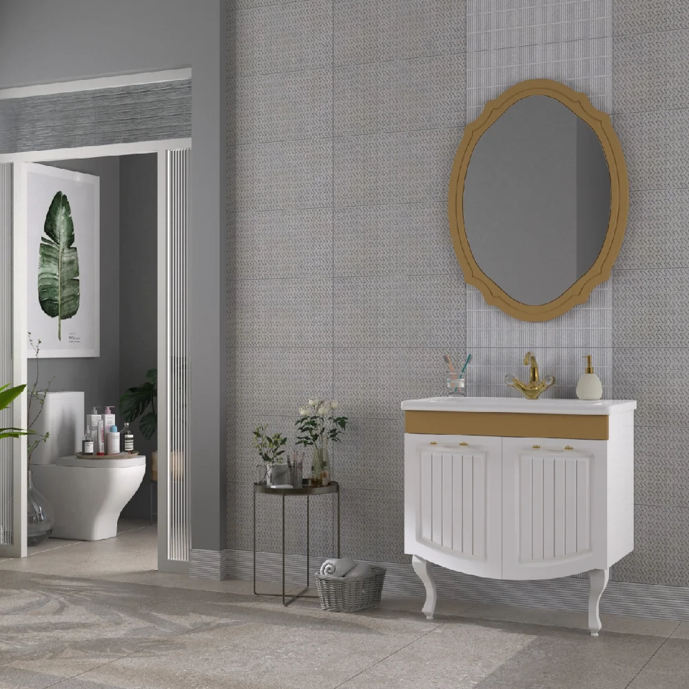 Set Mobilier Baie Huber 3 Piese Alb-Auriu 80 Cm