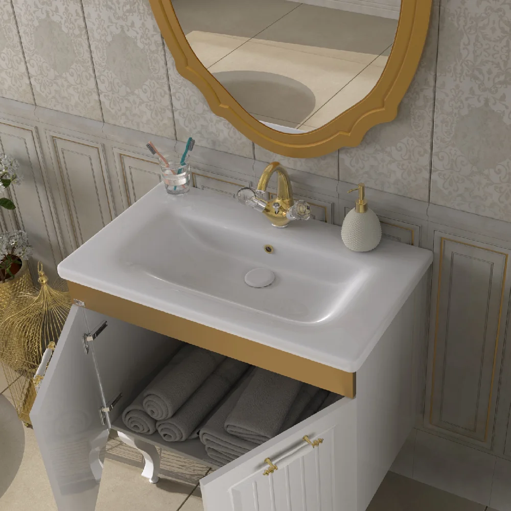 Set Mobilier Baie Huber 3 Piese Alb-Auriu 80 Cm