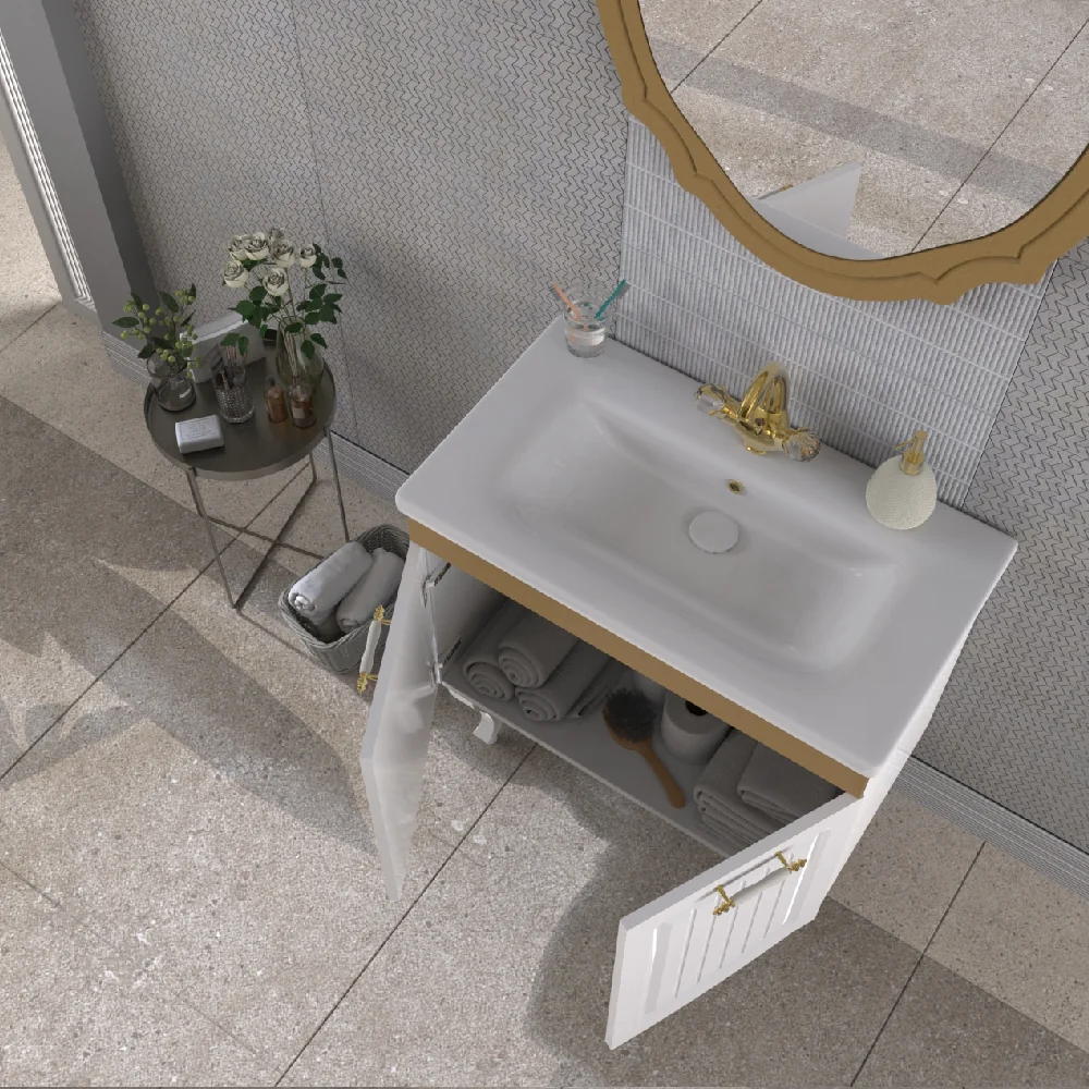 Set Mobilier Baie Huber 3 Piese Alb-Auriu 80 Cm