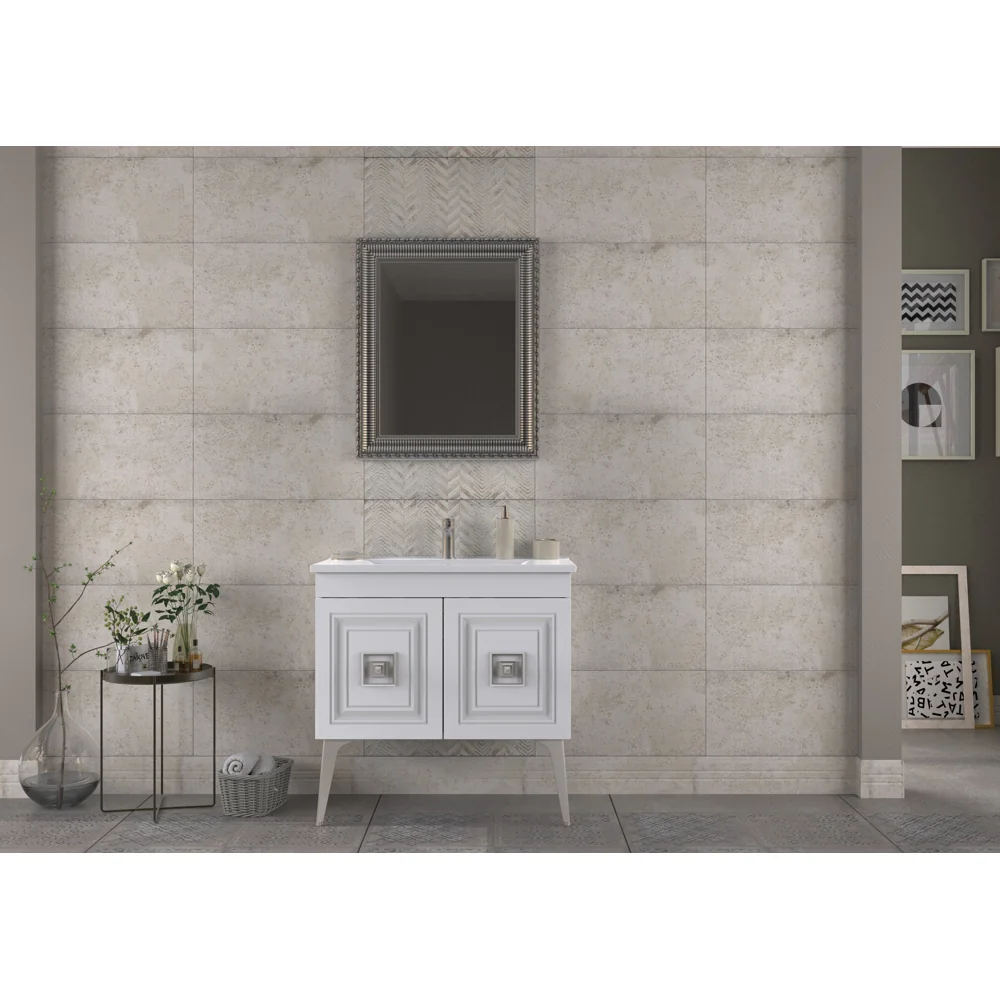 Set Mobilier Baie Nile 3 Piese Alb-Argintiu 85 Cm