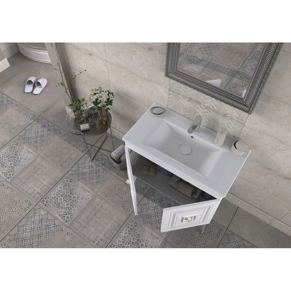 Set Mobilier Baie Nile 3 Piese Alb-Argintiu 85 Cm