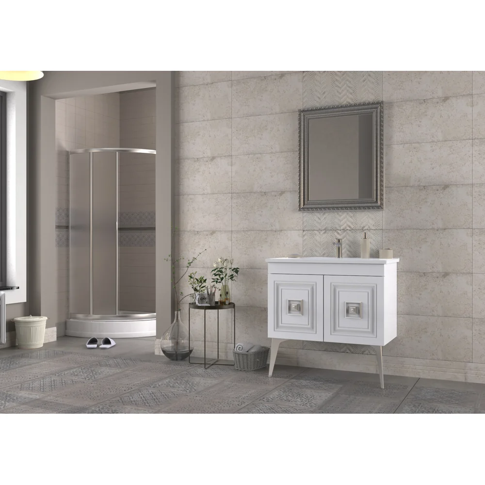 Set Mobilier Baie Nile 3 Piese Alb-Argintiu 85 Cm