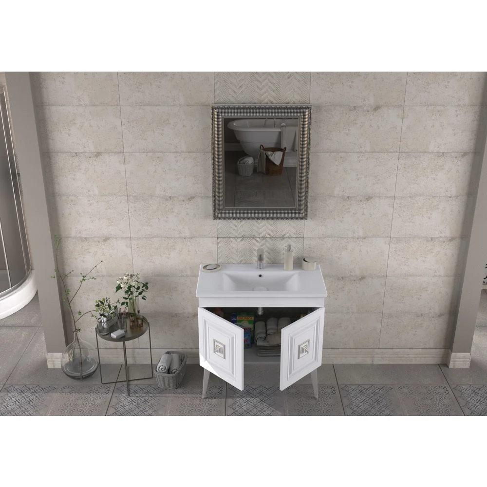 Set Mobilier Baie Nile 3 Piese Alb-Argintiu 85 Cm