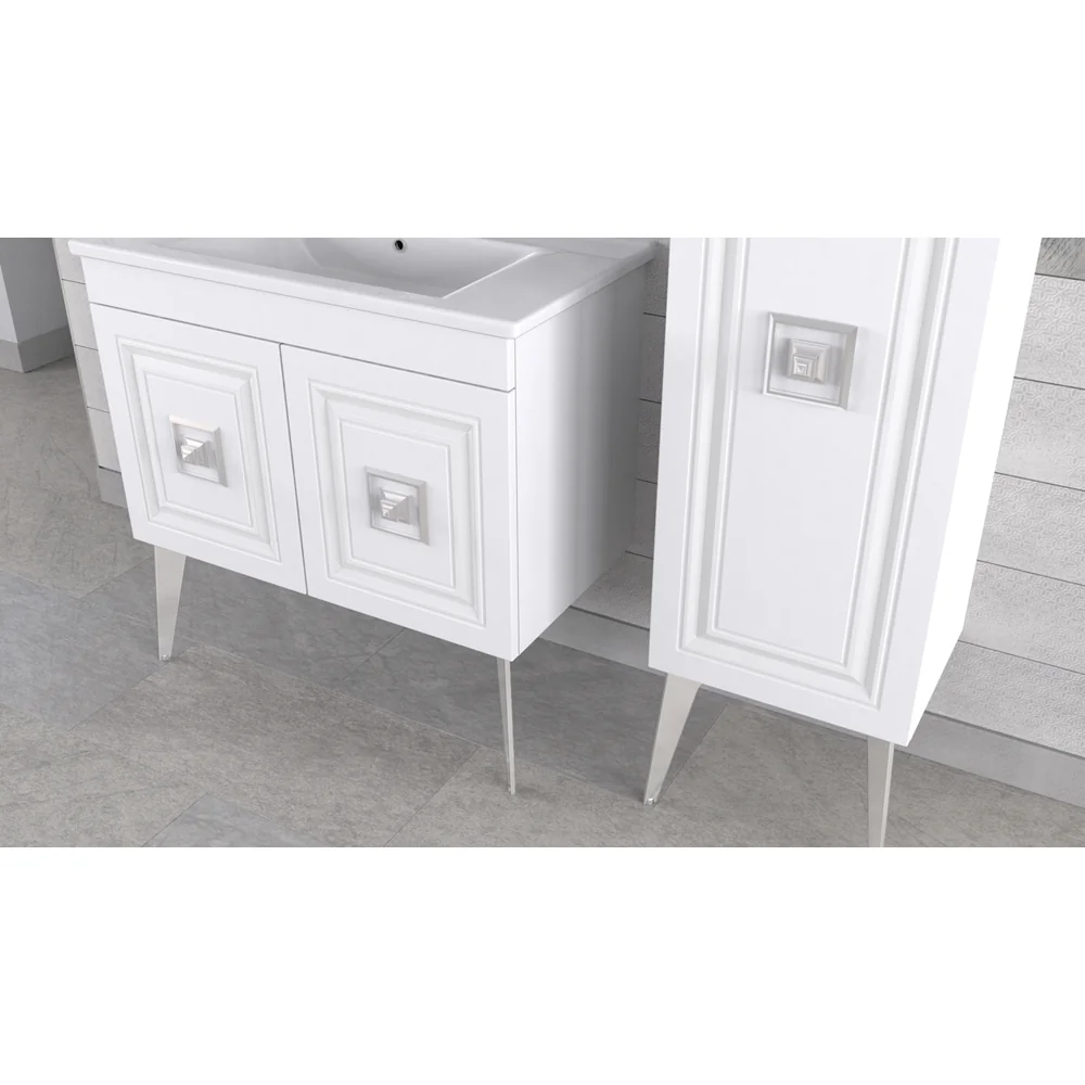 Set Mobilier Baie Nile 3 Piese Alb-Argintiu 85 Cm