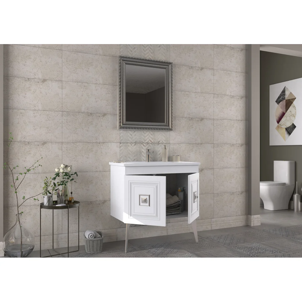 Set Mobilier Baie Nile 3 Piese Alb-Argintiu 85 Cm