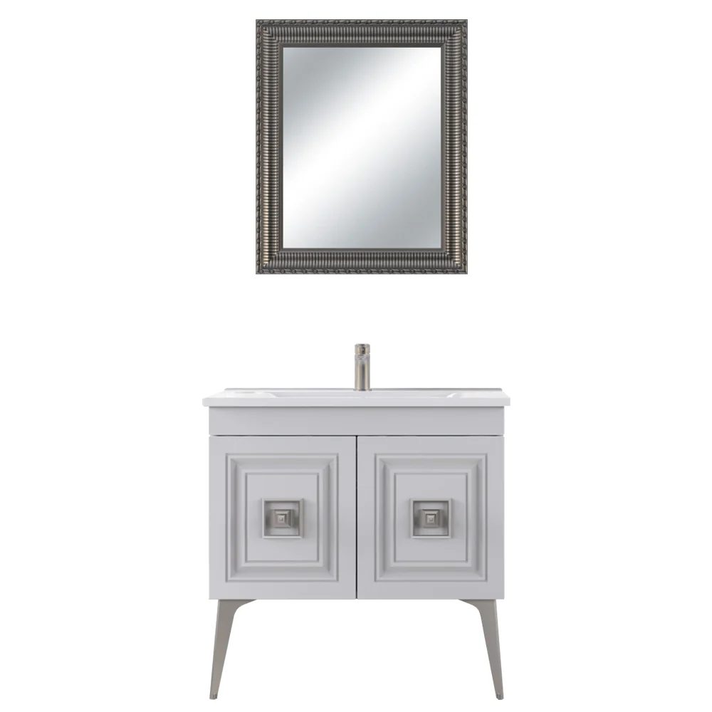 Set Mobilier Baie Nile 3 Piese Alb-Argintiu 85 Cm