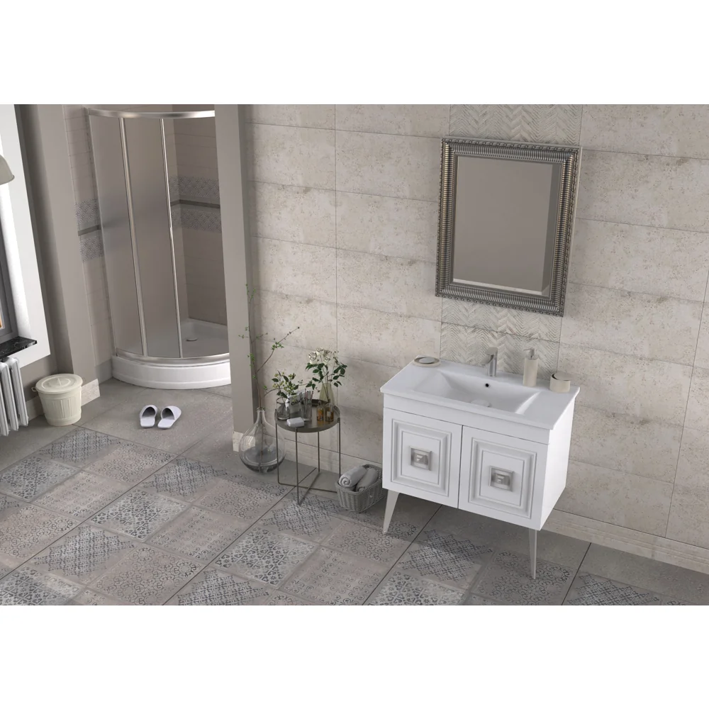 Set Mobilier Baie Nile 3 Piese Alb-Argintiu 85 Cm