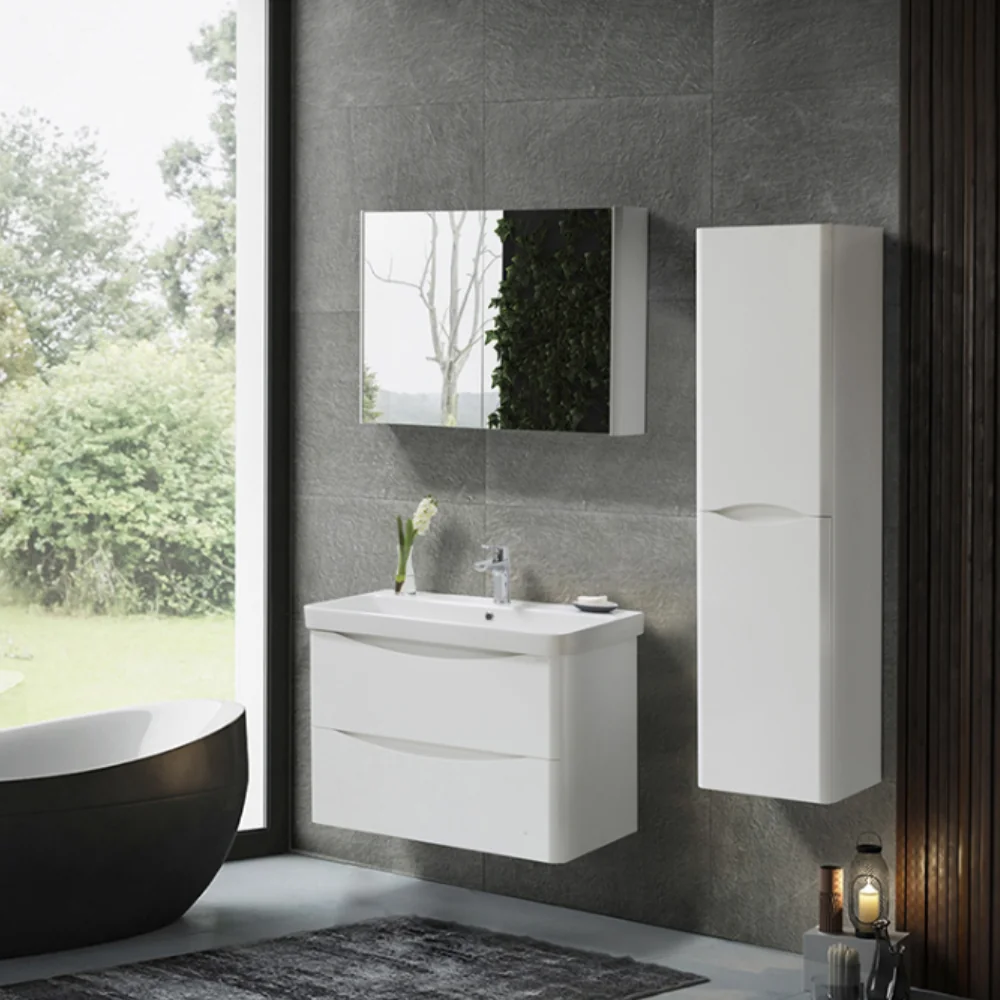 Set Mobilier Baie Zen Suspendat 3 Piese Alb 80 Cm