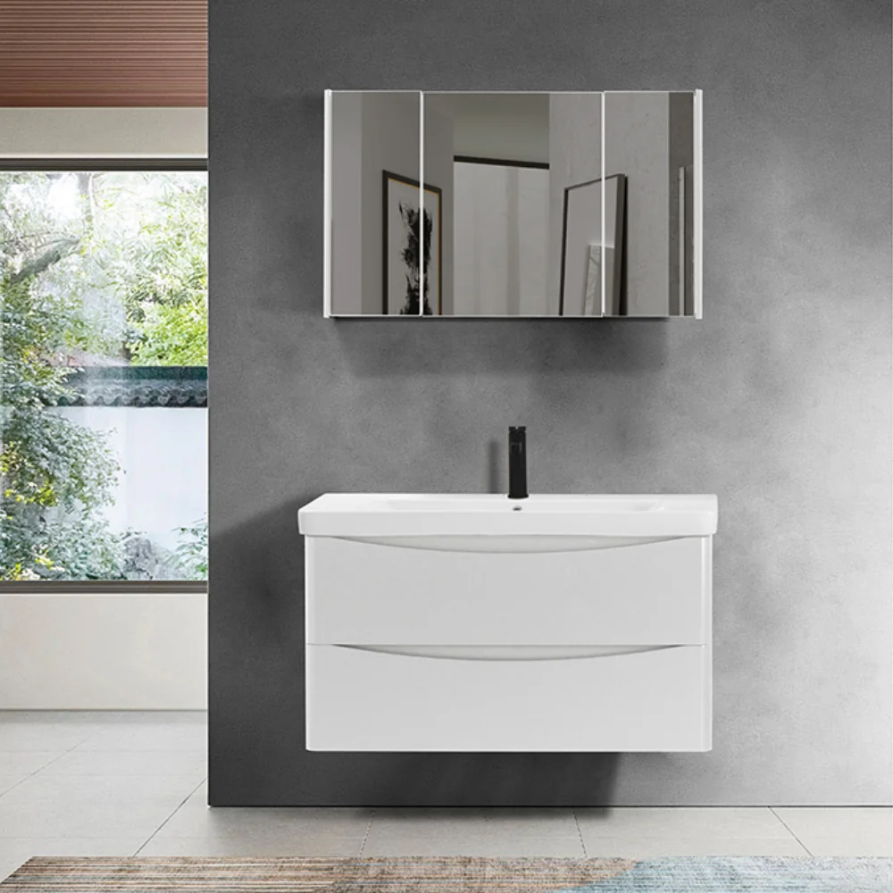 Set Mobilier Baie Zen Suspendat 3 Piese Alb 100 Cm