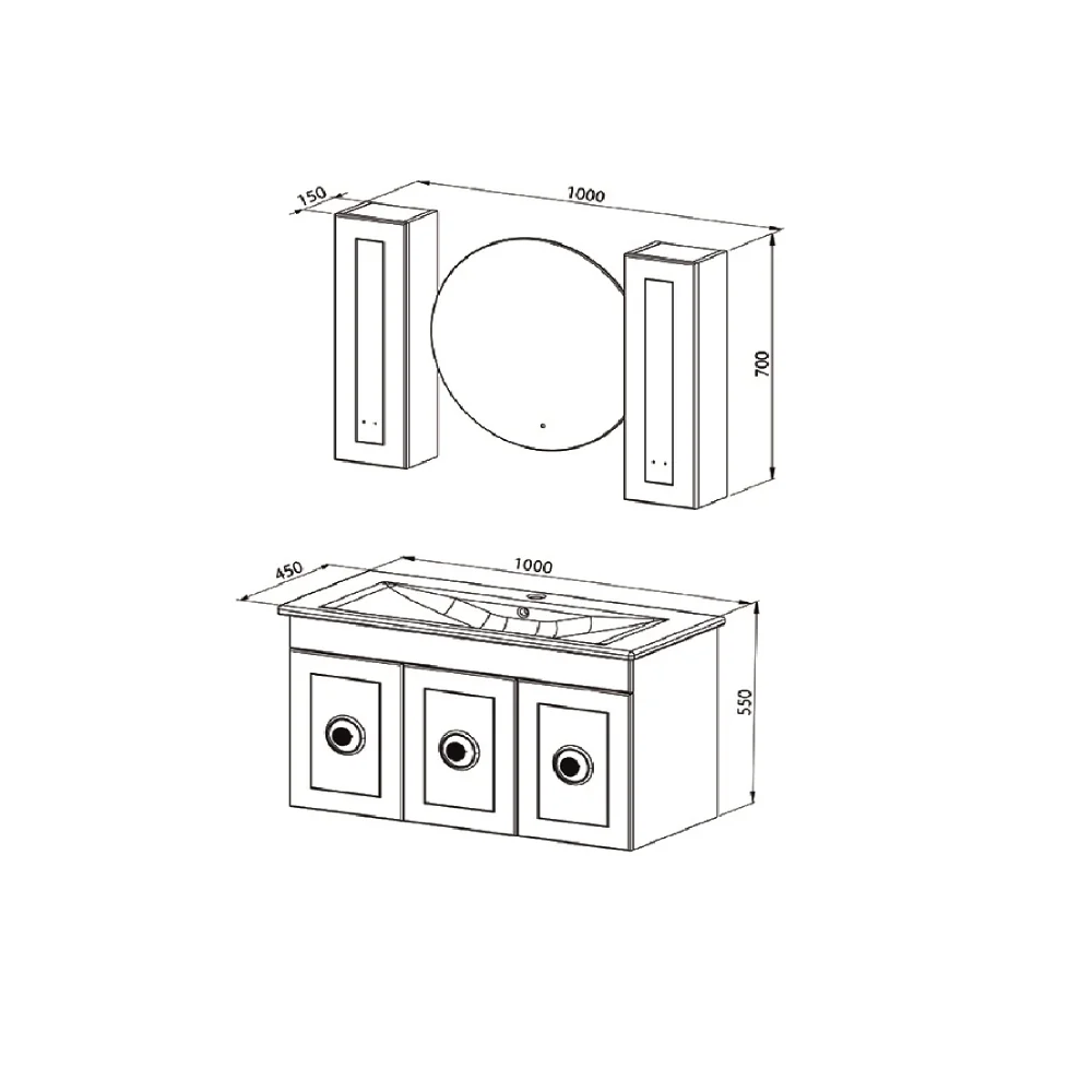 Set Mobilier Baie Dora Suspendat 3 Piese Antracit 100 Cm