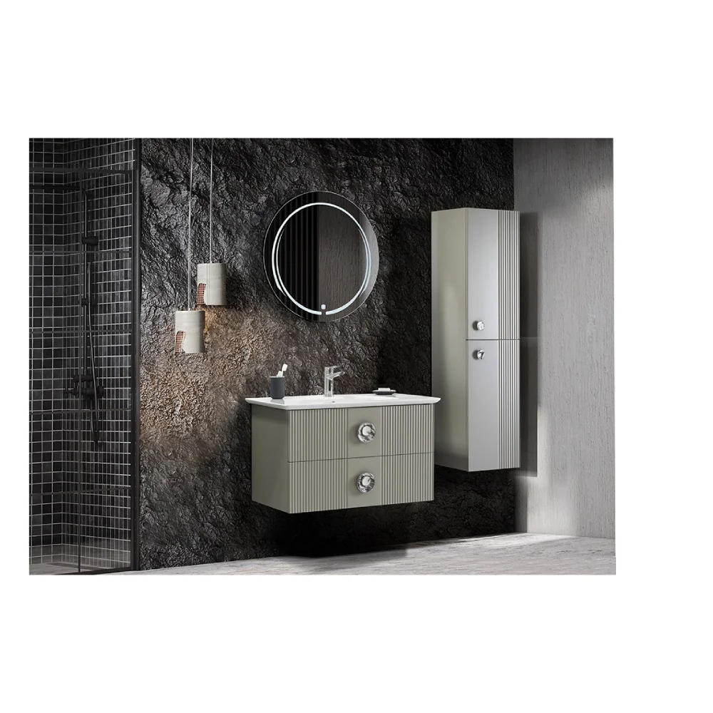 Set Mobilier Baie Vanity Suspendat 3 Piese Gri 90 Cm