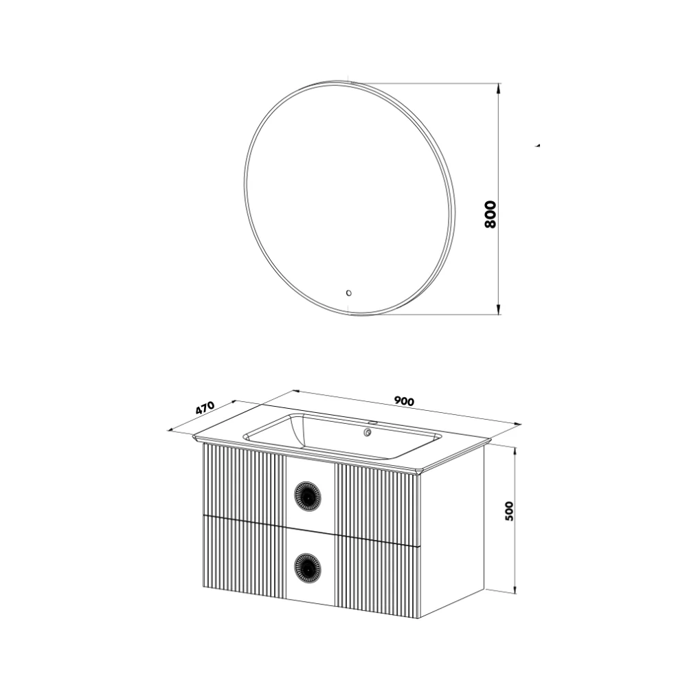Set Mobilier Baie Vanity Suspendat 3 Piese Gri 90 Cm