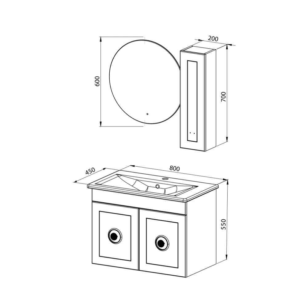 Set Mobilier Baie Dora Suspendat 3 Piese Anthracite 80 cm