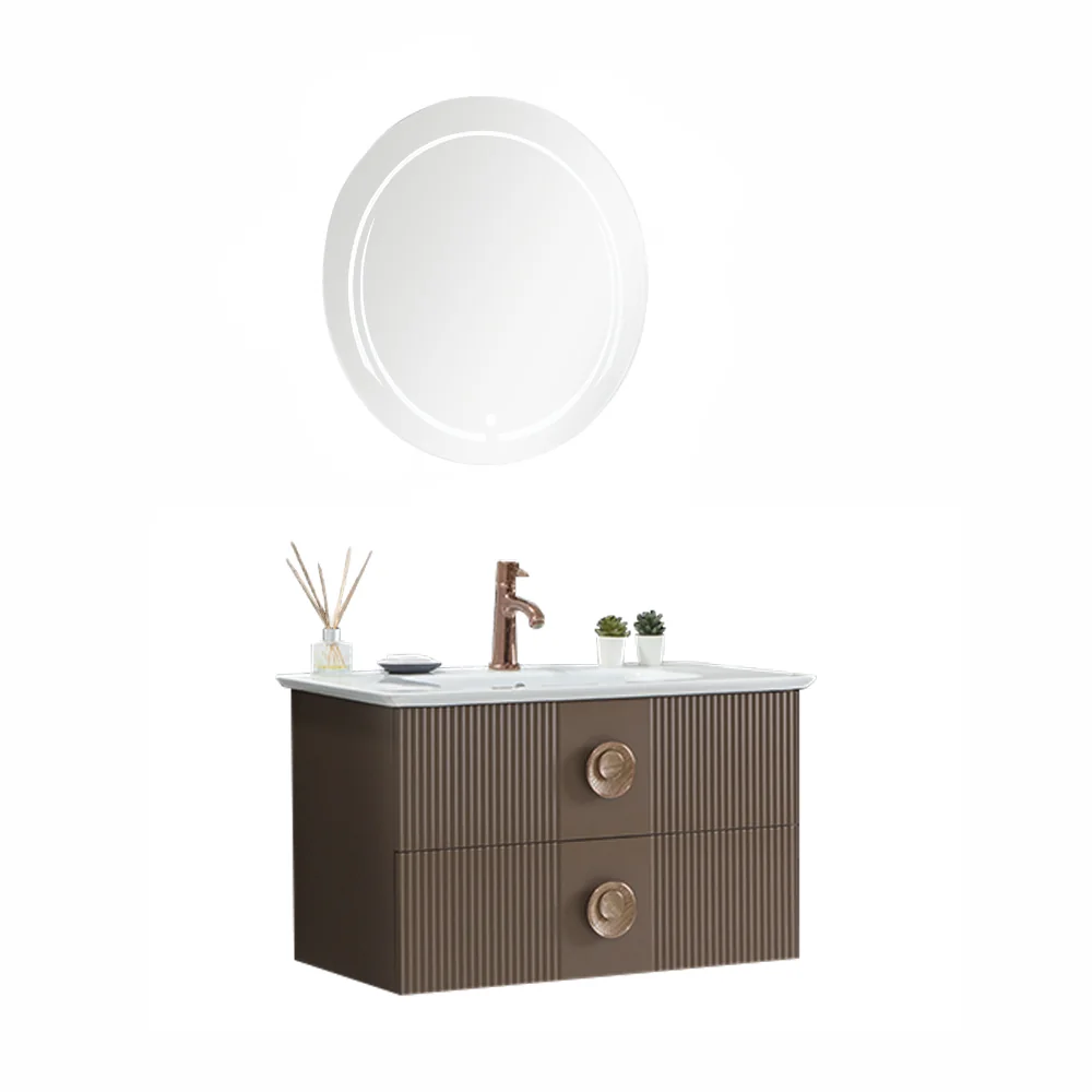 Set Mobilier Baie Vanity Suspendat 3 Piese Maro 90 cm