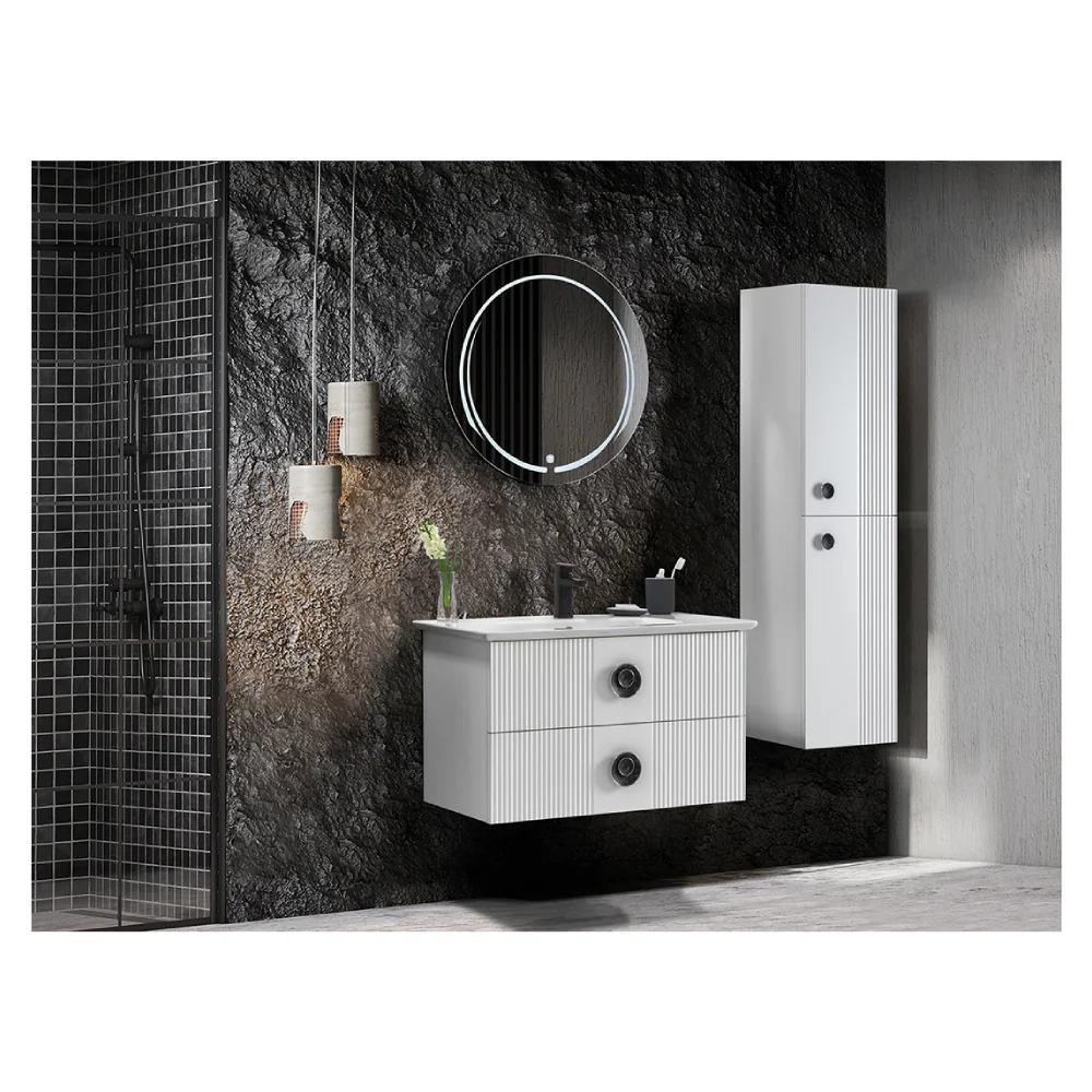 Set Mobilier Baie Vanity Suspendat 3 Piese Alb 90 Cm